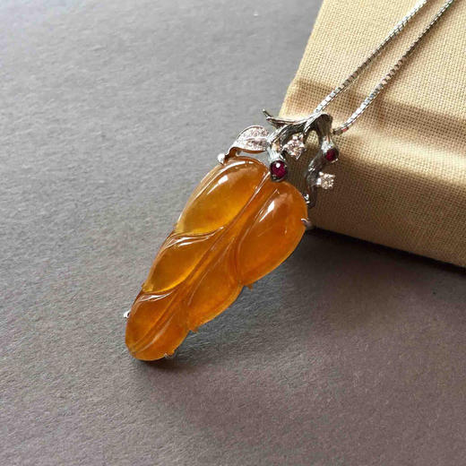 高冰种黄翡叶子18k白金镶嵌 商品图1