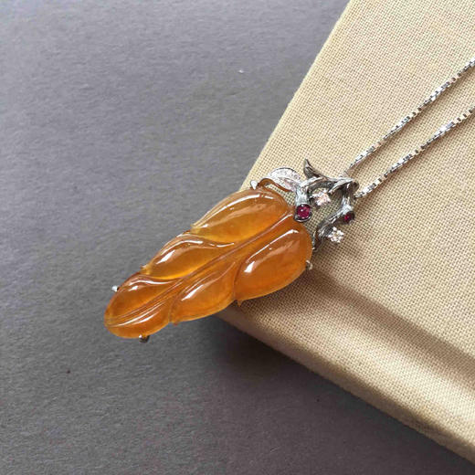 高冰种黄翡叶子18k白金镶嵌 商品图0