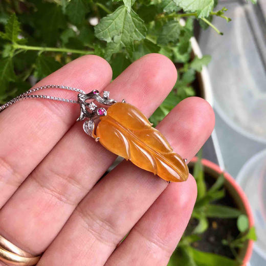 高冰种黄翡叶子18k白金镶嵌 商品图7