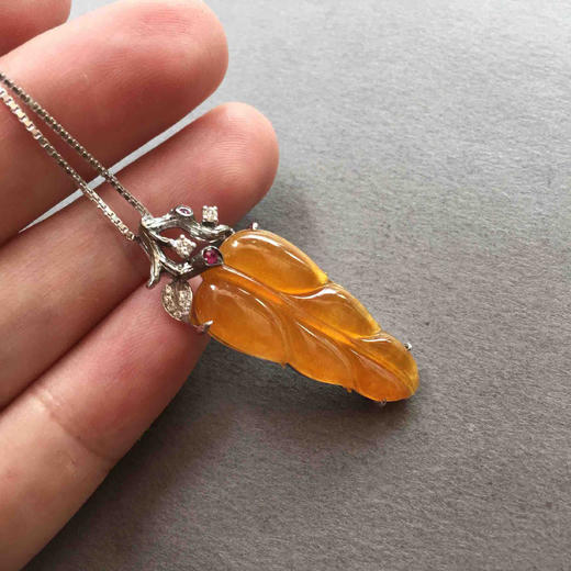 高冰种黄翡叶子18k白金镶嵌 商品图6