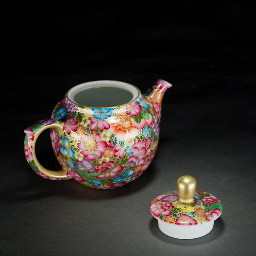 宝瓷林珐琅彩金地万花圆珠壶/一壶两杯 商品图2