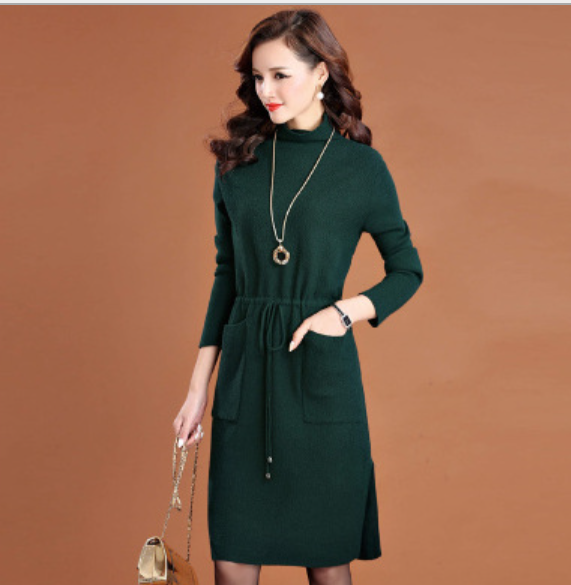 P 28906 中长款针织羊绒衫连衣裙