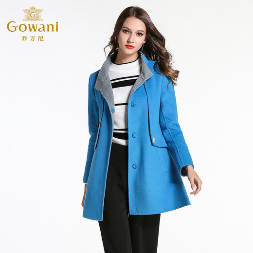 乔万尼冬季呢子大衣女修身中长款羊毛拼接保暖长袖双面呢子外套E144A902 商品图2