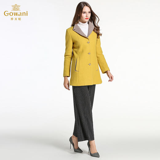 乔万尼冬季羊毛呢大衣修身中长款纯色大码长袖单排扣毛呢外套E144A870 商品图2
