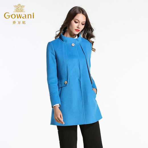 乔万尼冬季呢子大衣女修身中长款羊毛拼接保暖长袖双面呢子外套E144A902 商品图1