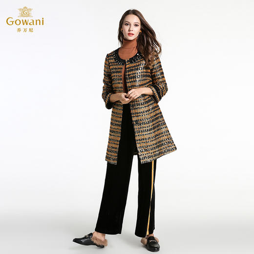 乔万尼冬季毛呢外套简约时尚经典格纹中长款羊毛呢子大衣E144A857 商品图1