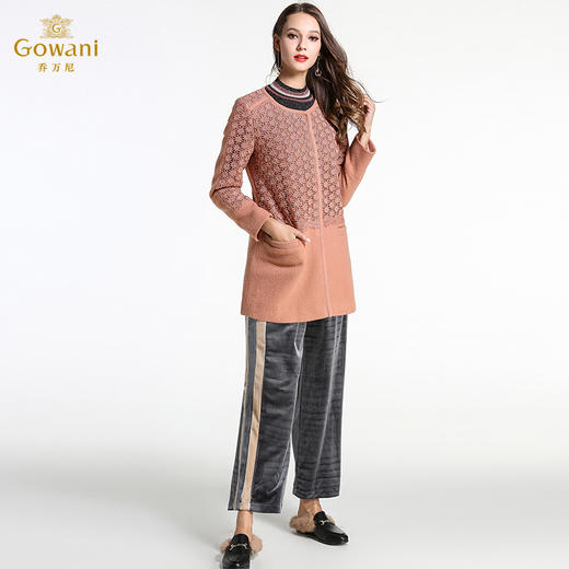 乔万尼冬装女羊毛呢子大衣花边修身中长款宽松长袖毛呢外套E144A869 商品图2