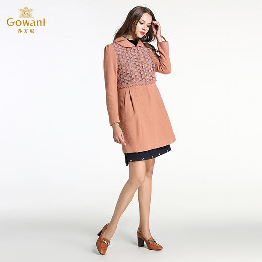 乔万尼冬季毛呢外套女修身收腰中长款纯色长袖羊毛呢子大衣E144A866 商品图2