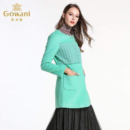 乔万尼冬装女毛呢外套修身中长款小香风保暖圆领纯色百搭羊毛大衣E144A901 商品图2