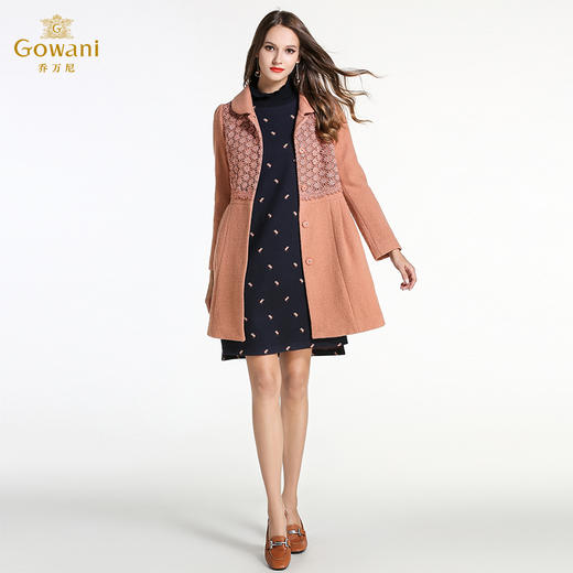 乔万尼冬季毛呢外套女修身收腰中长款纯色长袖羊毛呢子大衣E144A866 商品图1