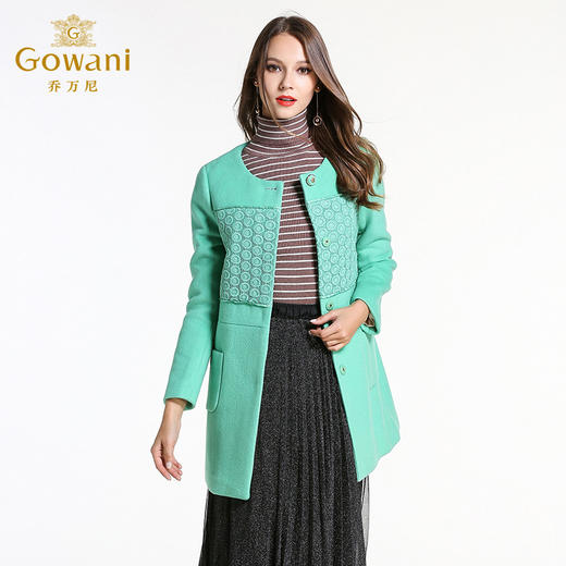 乔万尼冬装女毛呢外套修身中长款小香风保暖圆领纯色百搭羊毛大衣E144A901 商品图1