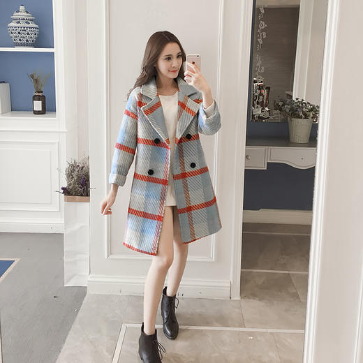 【女士外套】冬装新款韩版中长款宽松格子过膝呢子外套女潮 商品图2
