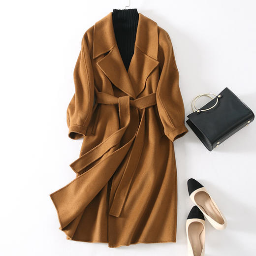 【女士外套】。秋冬 欧美水波纹羊绒大衣双面羊毛毛呢外套女装 商品图1