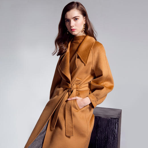 【女士外套】。秋冬 欧美水波纹羊绒大衣双面羊毛毛呢外套女装 商品图0