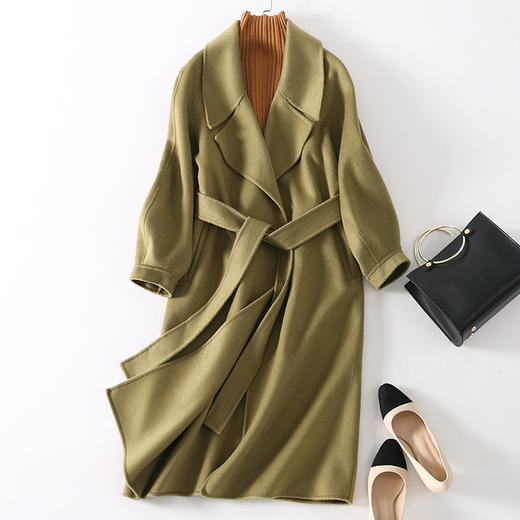 【女士外套】。秋冬 欧美水波纹羊绒大衣双面羊毛毛呢外套女装 商品图2