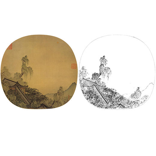 宋画山水小品白描底稿-马麟-《楼台夜月图》-多种白描尺寸可选-GS06 商品图0