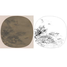 宋画山水小品白描底稿-佚名-《风雨归舟图》-多种白描尺寸可选-GS38