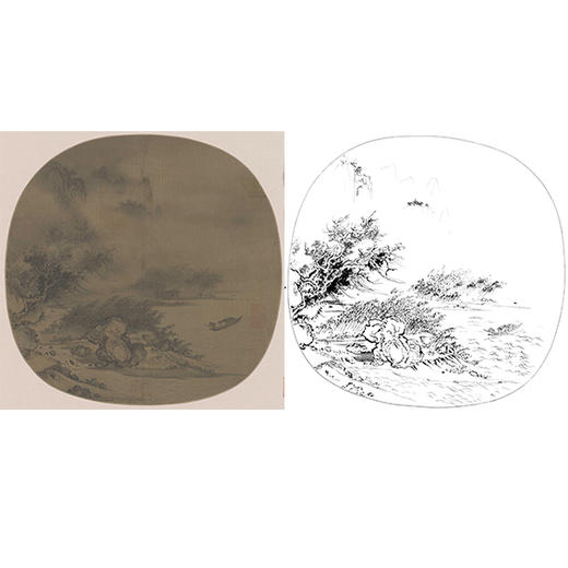 宋画山水小品白描底稿-佚名-《风雨归舟图》-多种白描尺寸可选-GS38 商品图0