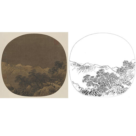 宋画山水小品白描底稿-许道宁-《云关雪栈图》-多种白描尺寸可选-GS35 商品图0