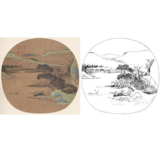宋画山水小品白描底稿-张训礼-《春山渔艇图》-多种白描尺寸可选-GS11 商品图0