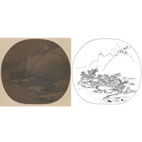 宋画山水小品白描底稿-李东-《雪江卖鱼图》-多种白描尺寸可选-GS04