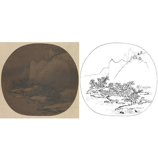 宋画山水小品白描底稿-李东-《雪江卖鱼图》-多种白描尺寸可选-GS04 商品图0