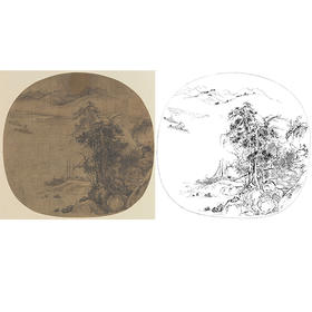 宋画山水小品白描底稿-郭熙-《春江帆饱图》-多种白描尺寸可选-GS03