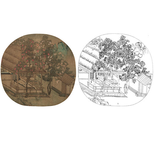 宋画山水小品白描底稿-赵大亨-《薇省黄昏图》-多种白描尺寸可选-GS49 商品图0