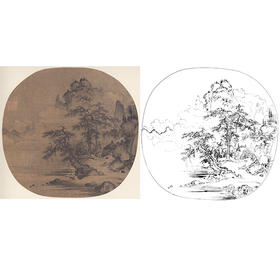 宋画山水小品白描底稿-佚名《青山白云图》-多种白描尺寸可选-GS43