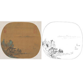 宋画山水小品白描底稿-佚名-《澄江碧岫图》-多种白描尺寸可选-GS37