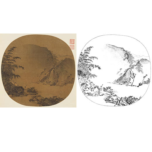 宋画山水人物小品白描底稿-佚名 《高士观瀑图》-多种白描尺寸可选 -GS23 商品图0