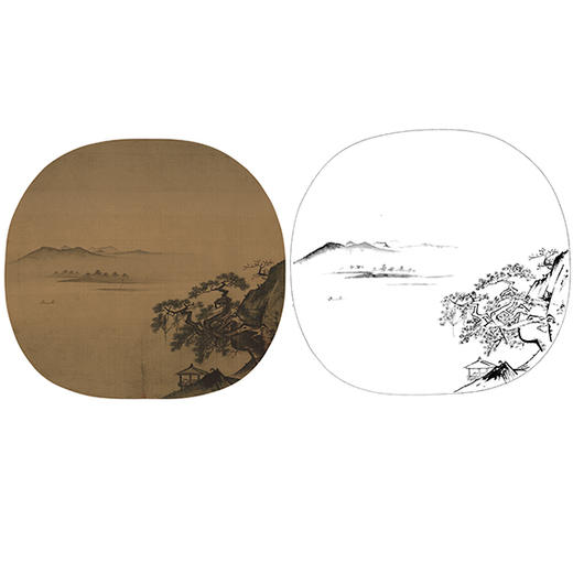 宋画山水小品白描底稿-朱惟德《江亭揽胜图》-多种白描尺寸可选-GS52 商品图0