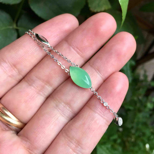 冰种阳绿翡翠马眼锁骨链18k白金钻石镶嵌 商品图7