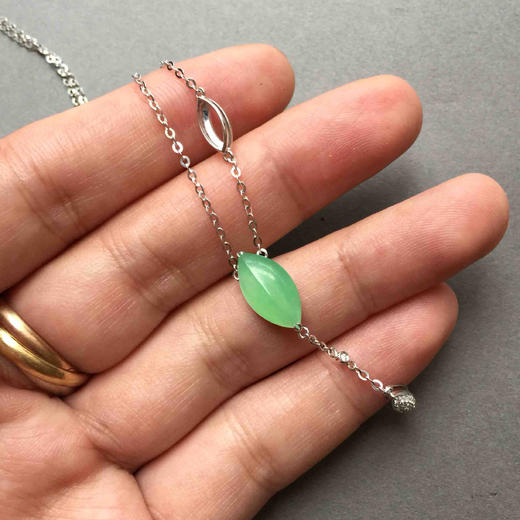 冰种阳绿翡翠马眼锁骨链18k白金钻石镶嵌 商品图5
