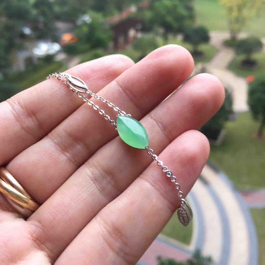 冰种阳绿翡翠马眼锁骨链18k白金钻石镶嵌 商品图8