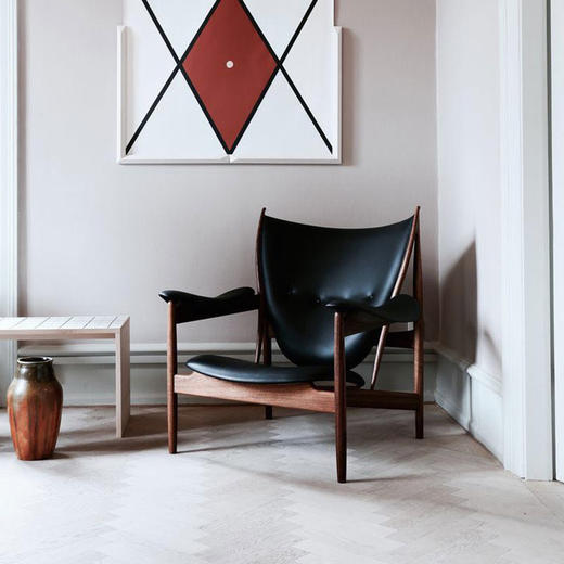 伽罗 JALO 牛皮宽扶手实木休闲椅 商品图0