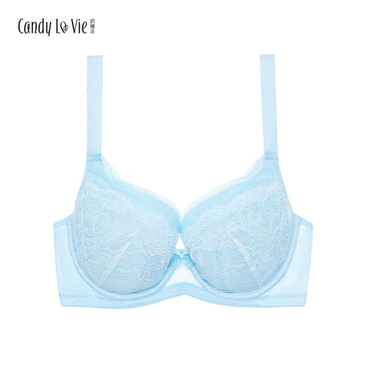 奶糖派 邂逅软萌薄款 大罩杯蓝白女士大码文胸 商品图0