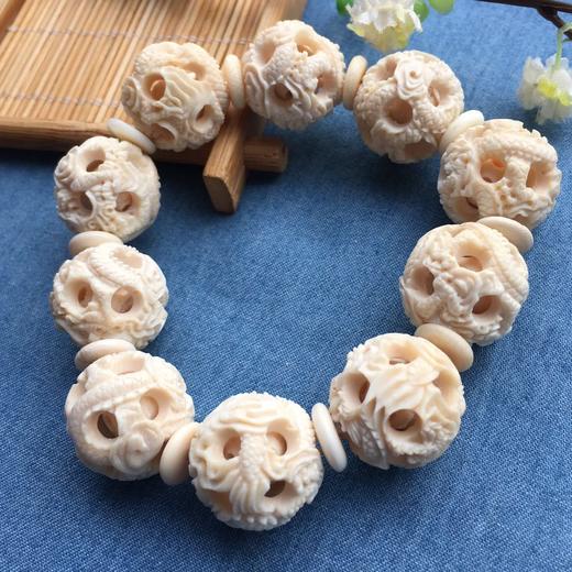 【62735】猛犸象牙玲珑珠手串