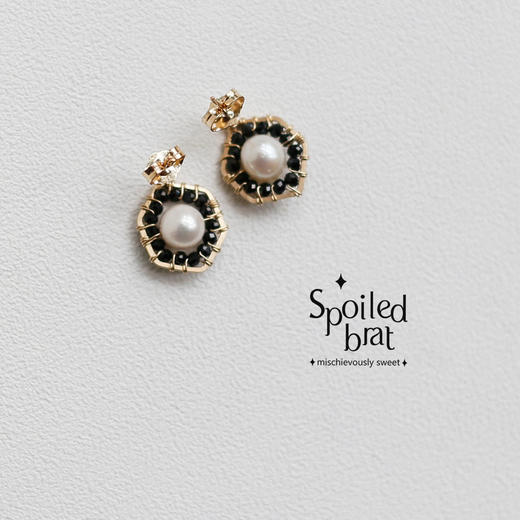 SpoiledBart Jewelry 14K注金  天然尖晶石  珍珠 经典黑白耳钉 商品图2
