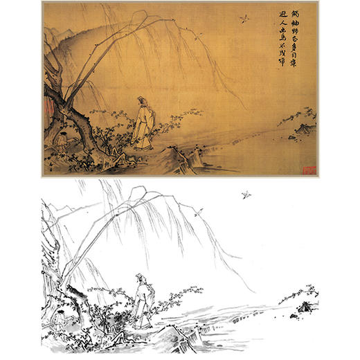 横幅宋画人物小品白描底稿-马远《山径春行图》-多种白描尺寸可选-GD24 商品图0