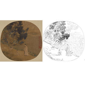 宋画人物小品白描底稿-佚名-《初平牧羊图》-多种白描尺寸可选-GD16