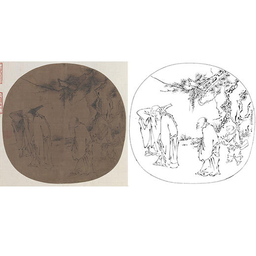 宋画人物小品白描底稿-梁楷-《三高游赏图页》-多种白描尺寸可选-GD08 商品图0