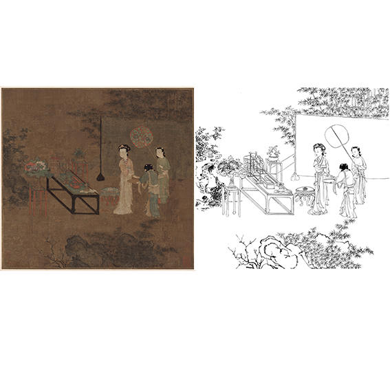 宋画人物小品白描底稿-佚名-盥手观花图-gd12