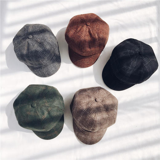 【贝雷帽】秋冬男女情侣潮休闲百搭潮格子贝雷帽子 商品图3