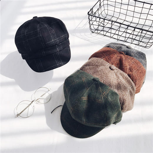 【贝雷帽】秋冬男女情侣潮休闲百搭潮格子贝雷帽子 商品图4