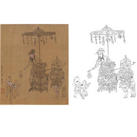 宋画人物小品白描底稿-李公麟《货郎图》-斗方小品册页-多种白描尺寸可选-GD09