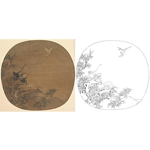宋画动物小品白描底稿-易元吉（传）-《猿鹭图》-多种白描尺寸可选-GR05 商品图0