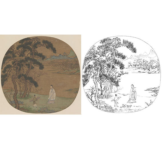 宋画人物小品白描底稿-佚名-松阴策杖图-gd14