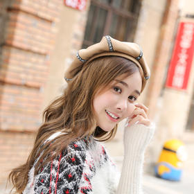 【贝雷帽】日系蓓蕾帽冬季毛呢时尚南瓜帽 英伦复古潮毛球英文字帽子