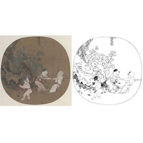 宋画人物小品白描底稿-佚名-《秋庭戏婴图》-多种白描尺寸可选-GD10